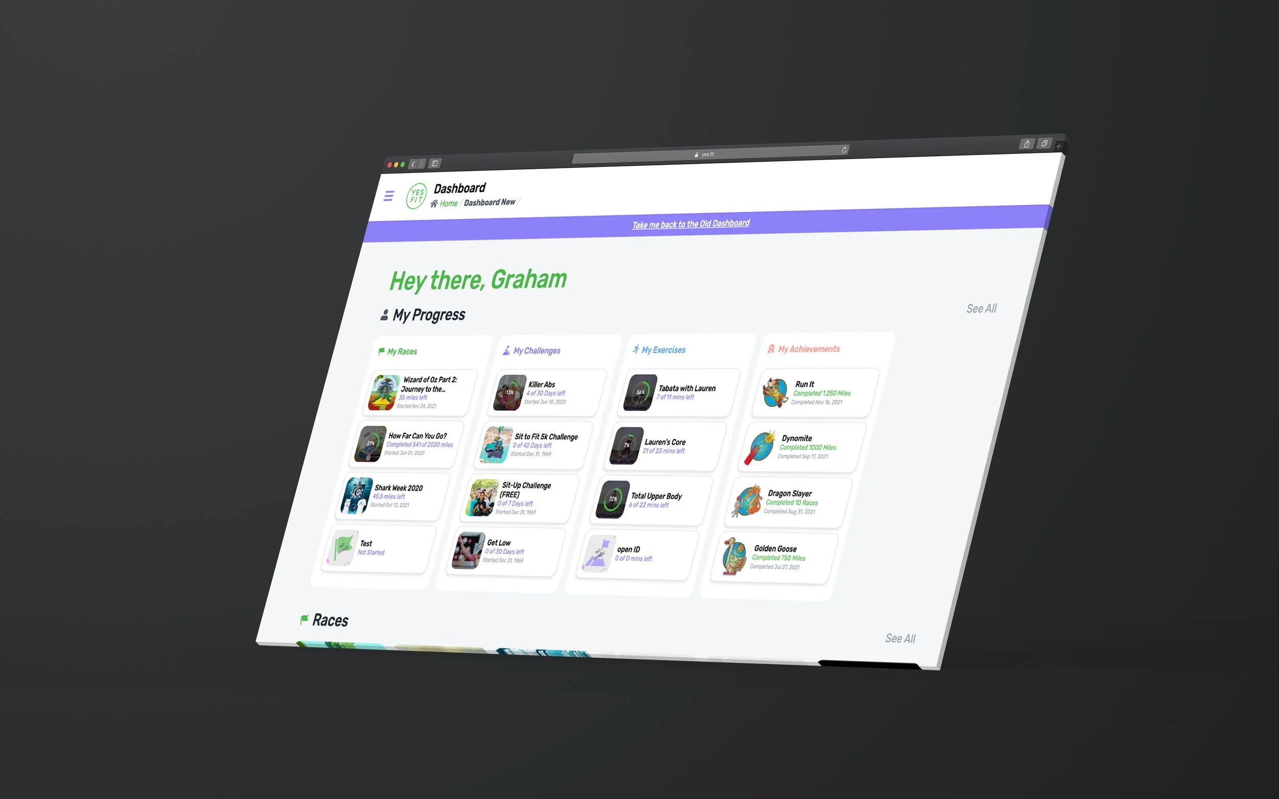 Updated Yes.Fit member dashboard